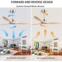 Sawan 52-inch Ceiling Fan - Light Woodgrain Finish with 6-Speed Remote Control & BLDC Motor - MR Homes