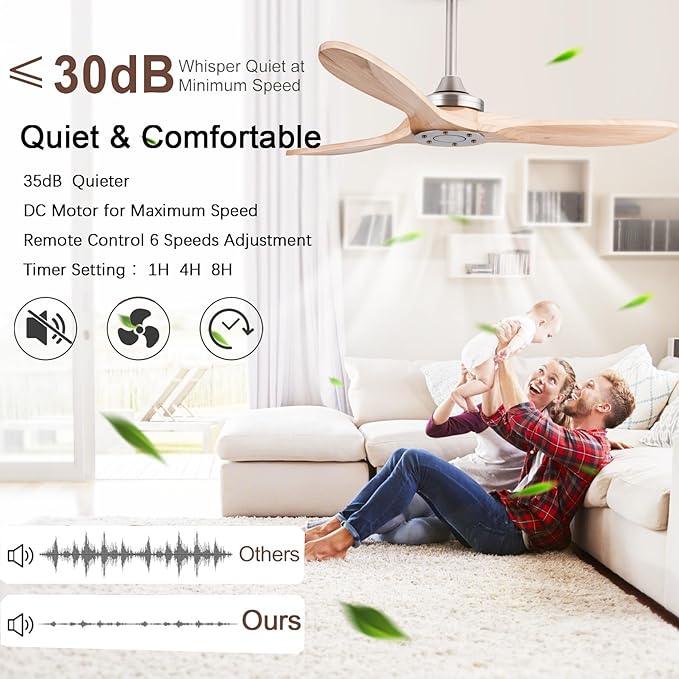 Sawan 52-inch Ceiling Fan - Light Woodgrain Finish with 6-Speed Remote Control & BLDC Motor - MR Homes