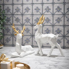 Elegant Deer Showpiece Pair – White & Gold Home Decor