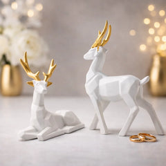 Elegant Deer Showpiece Pair – White & Gold Home Decor
